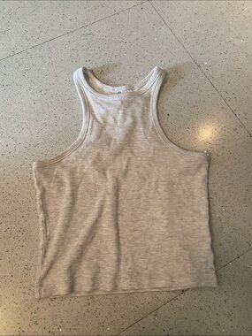 Ribbed Gray High Neck Cropped Tank Top